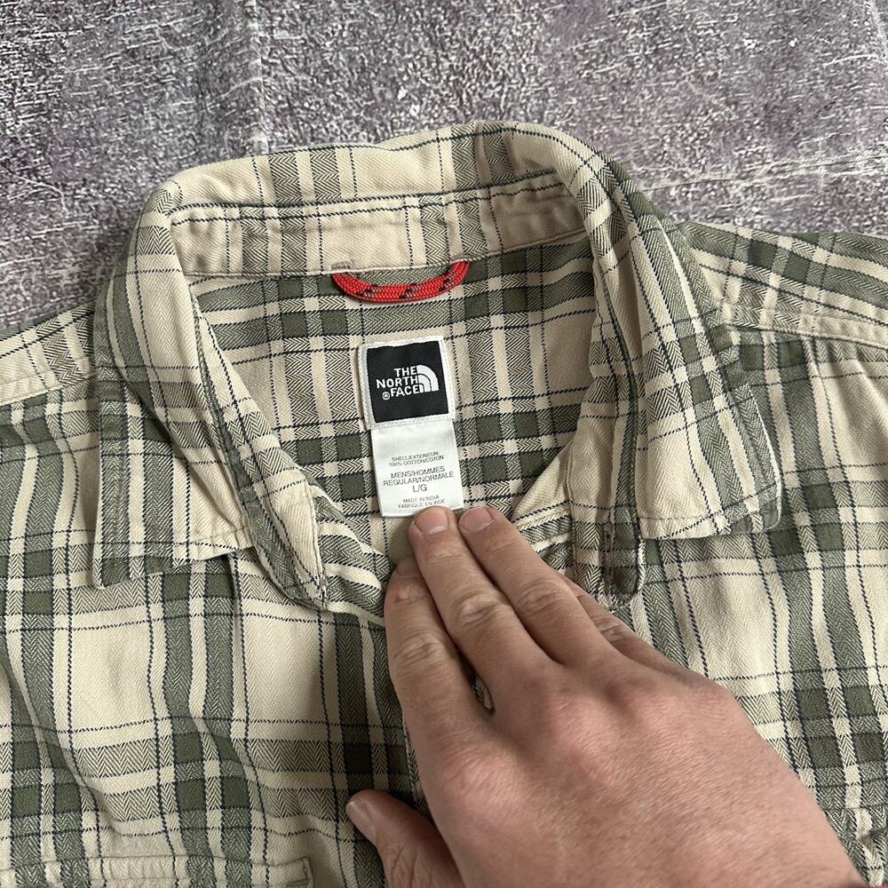 Men's Vintage Y2K The North Face Beige Green Cotton Flannel Button Up Shirt Sz L - Picture 3 of 4